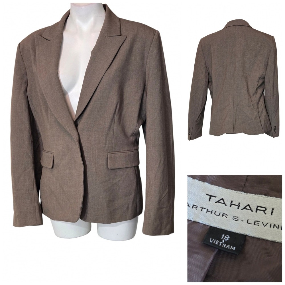 Tahari Arthur S Levine Womens Size 18 Brown Single Button Blazer Jacket Taupe